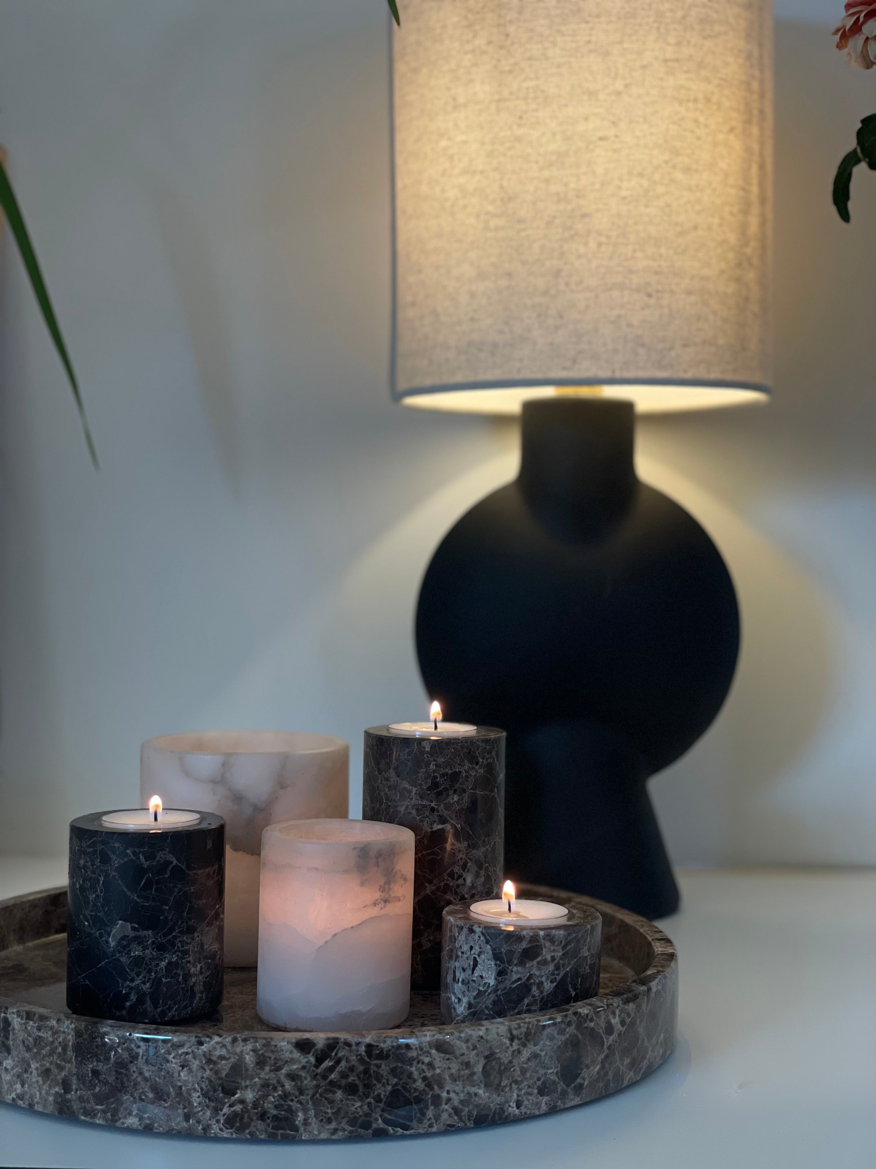 Candle holder alabaster Tierra S wide