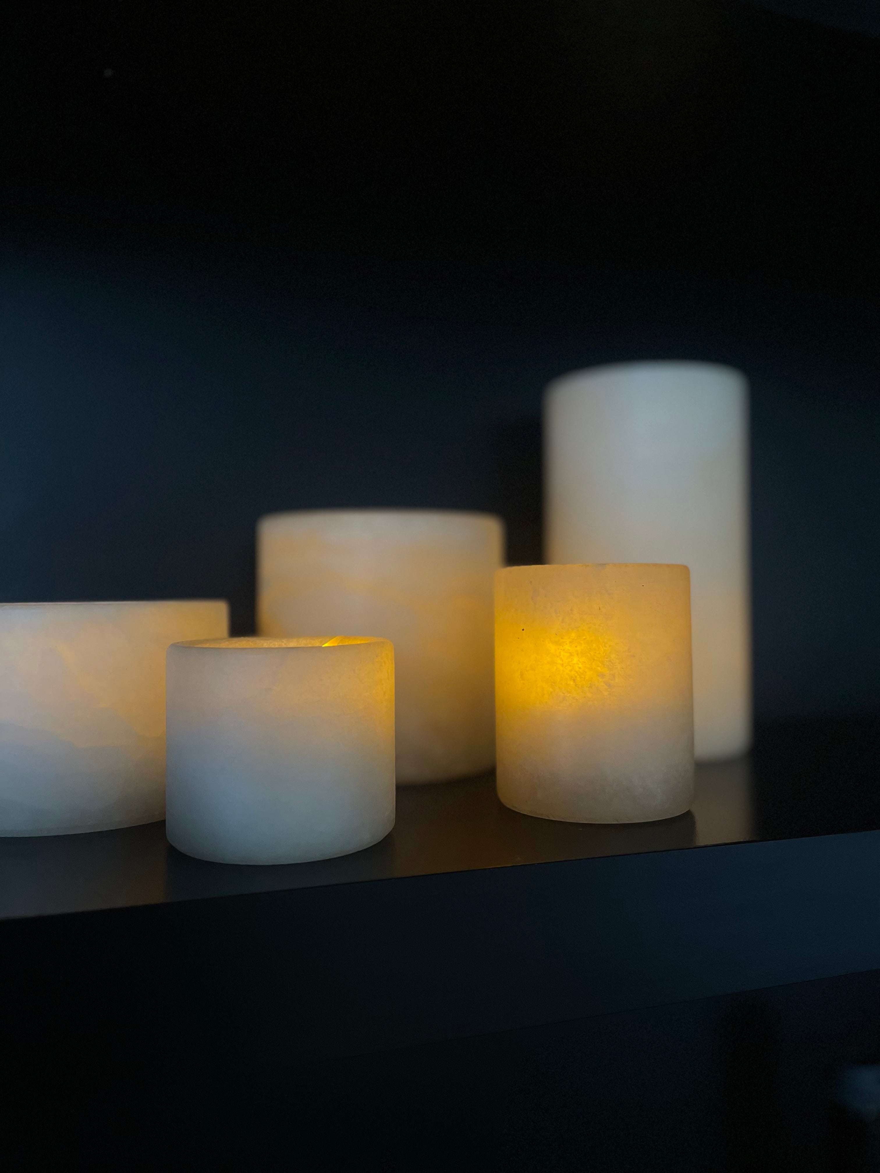 Bougeoir en albâtre beige M