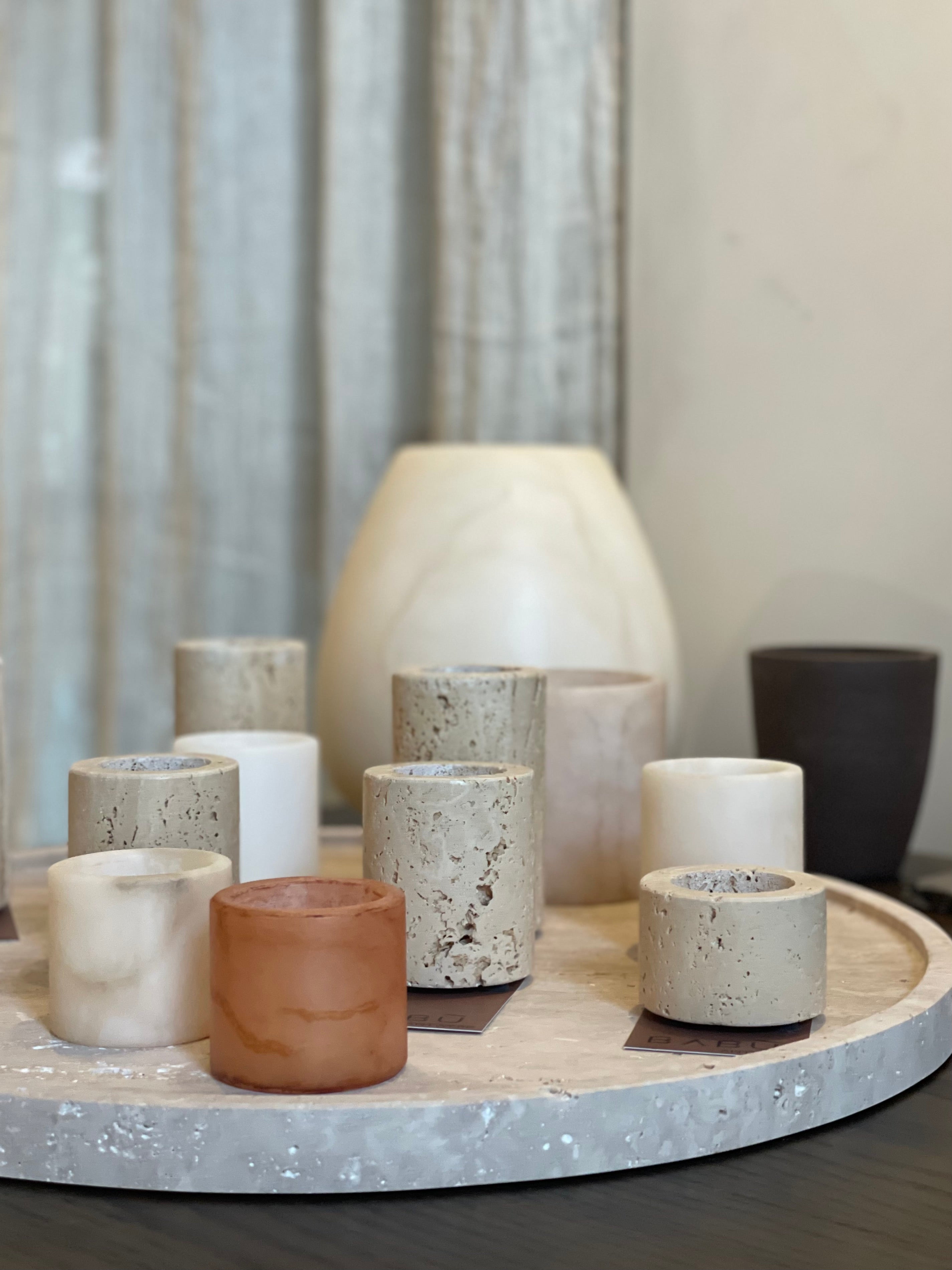 Candle holder alabaster beige L