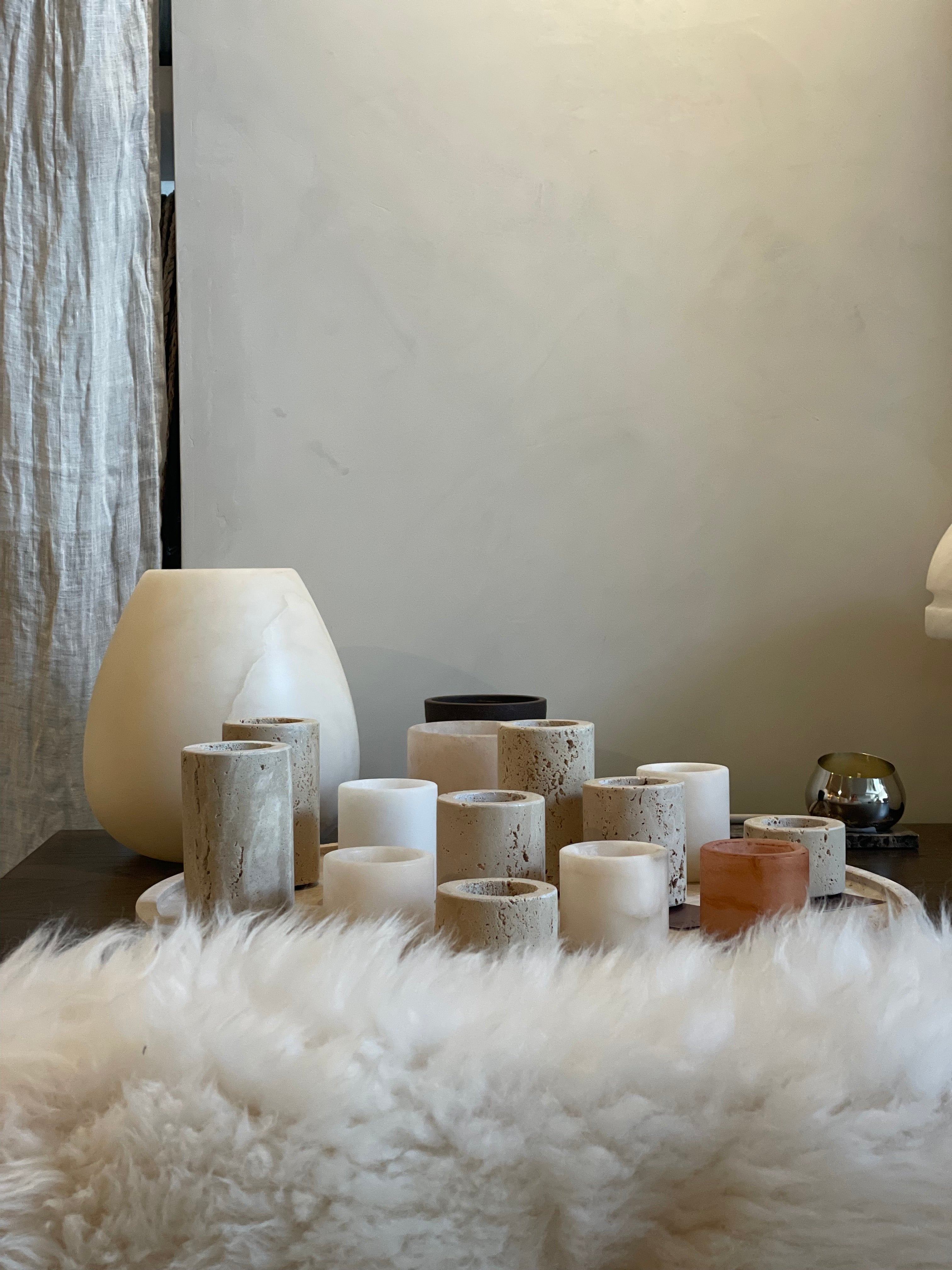 Candle holder alabaster beige L