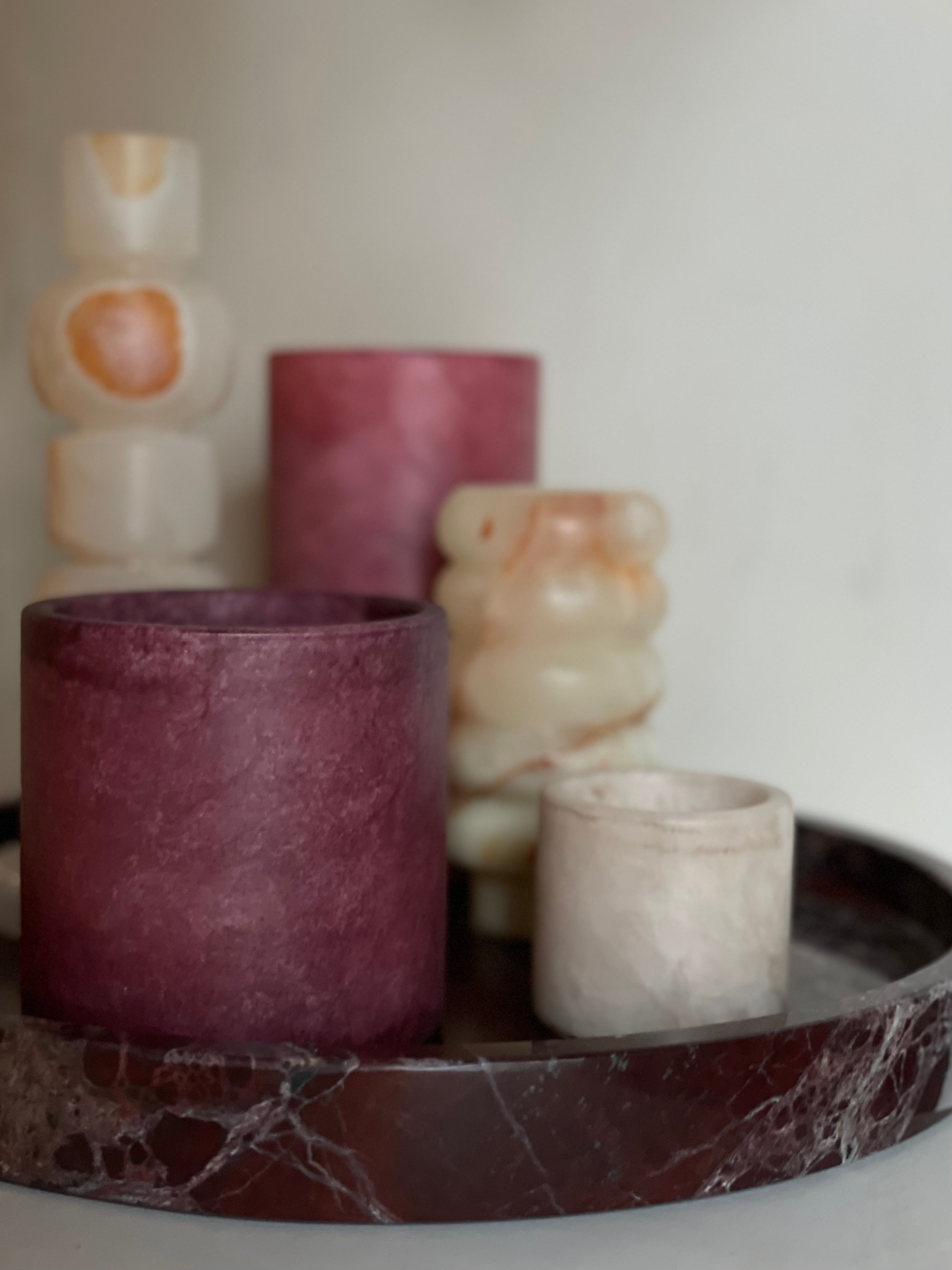Candle holder alabaster burgundy S wide