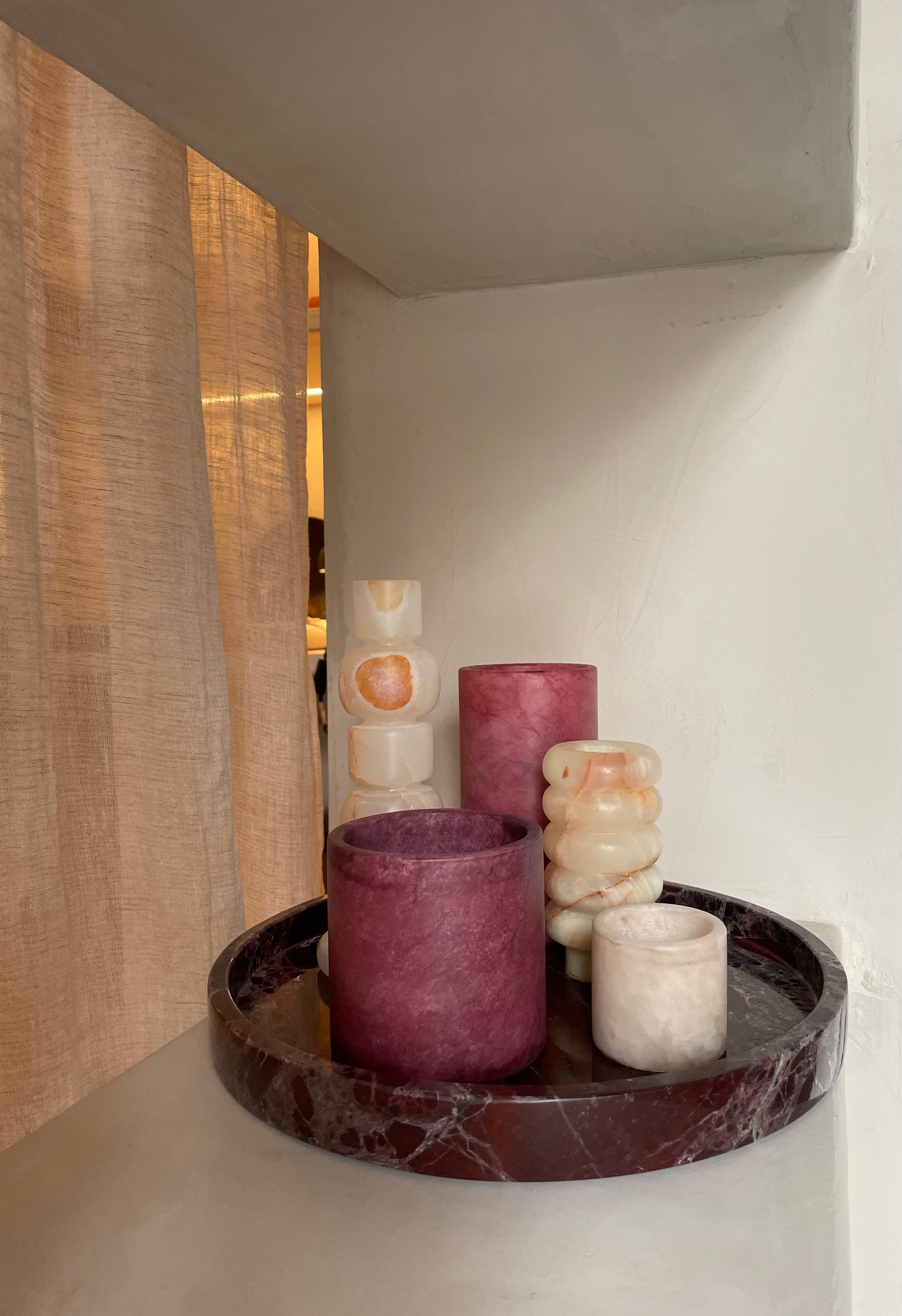 Bougeoir albâtre bordeaux S large