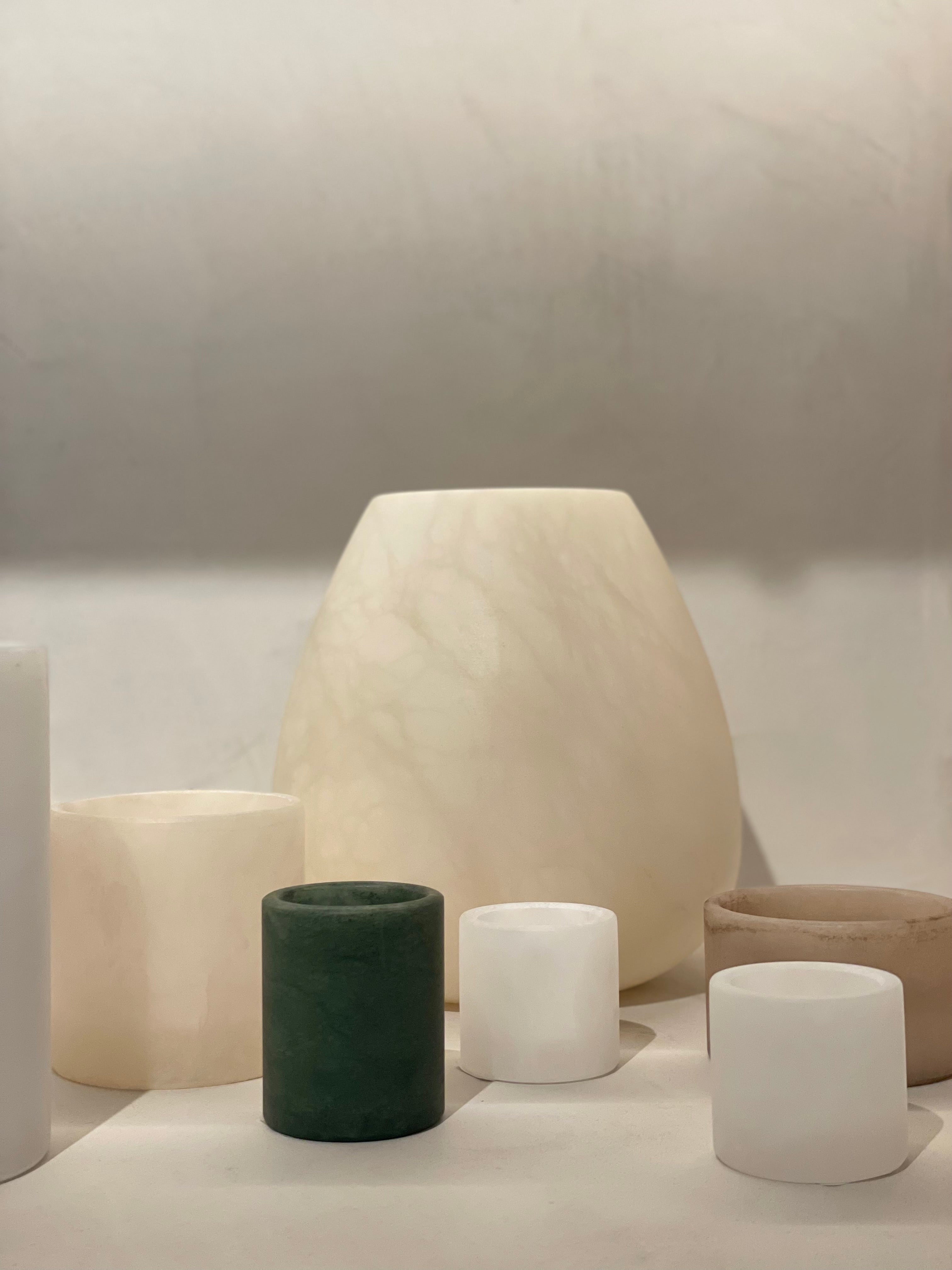 Candle holder alabaster white XS