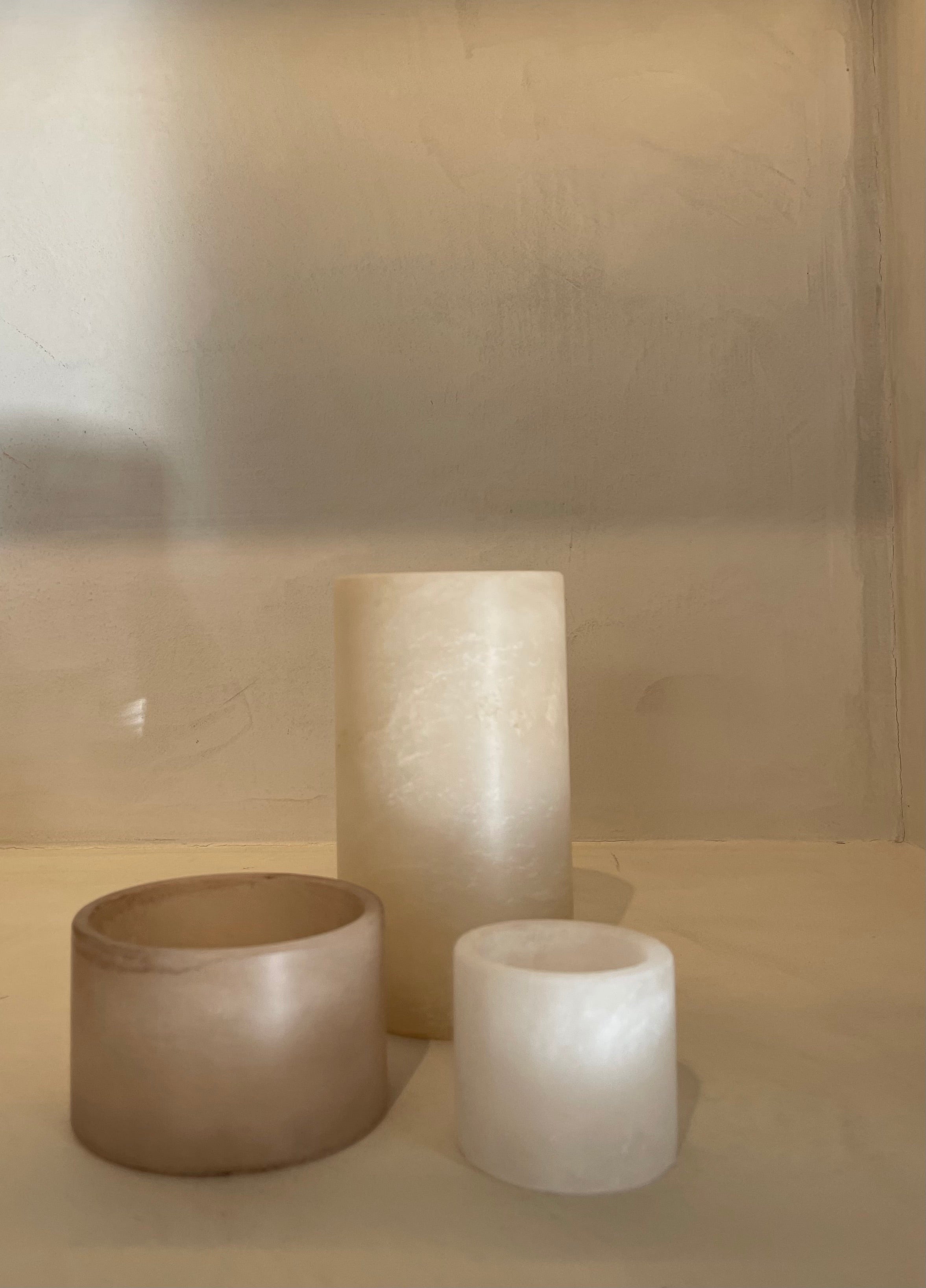Bougeoir en albâtre beige M