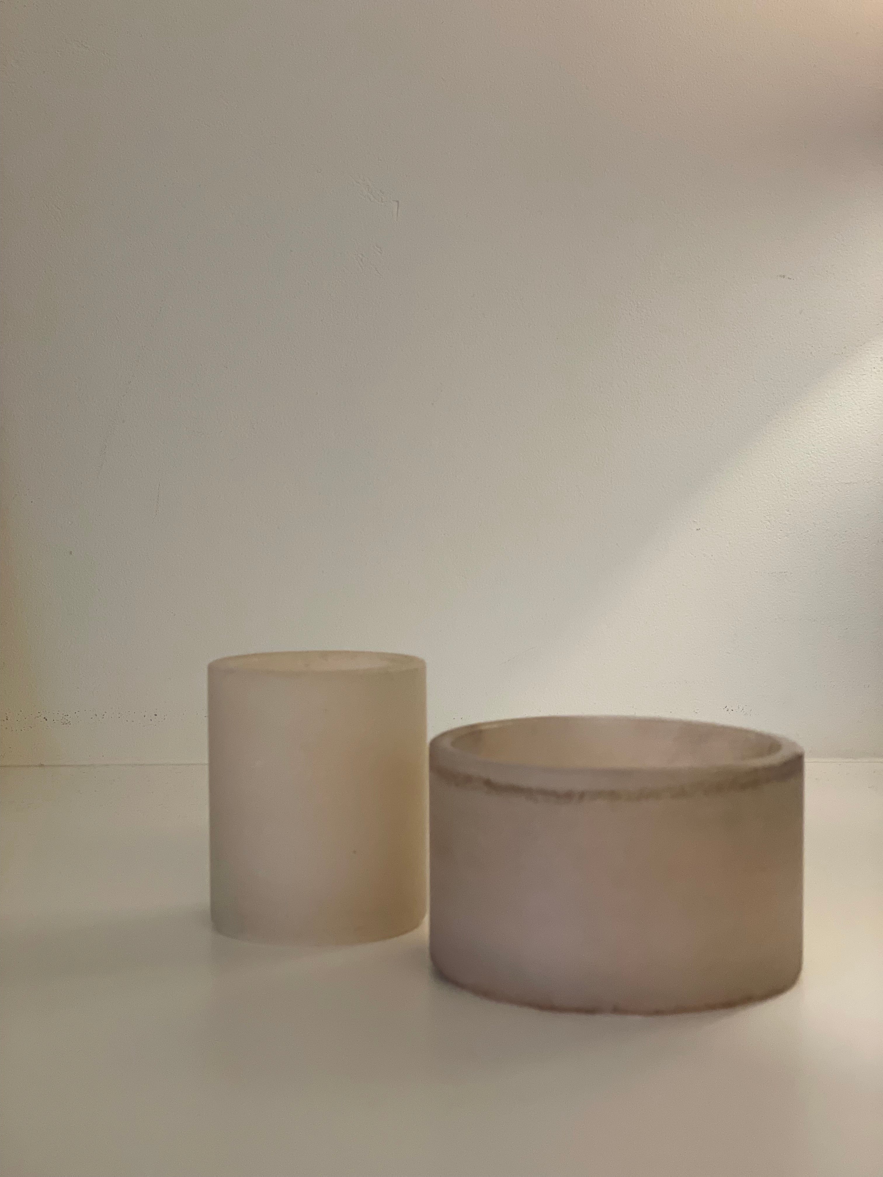 Bougeoir en albâtre beige S