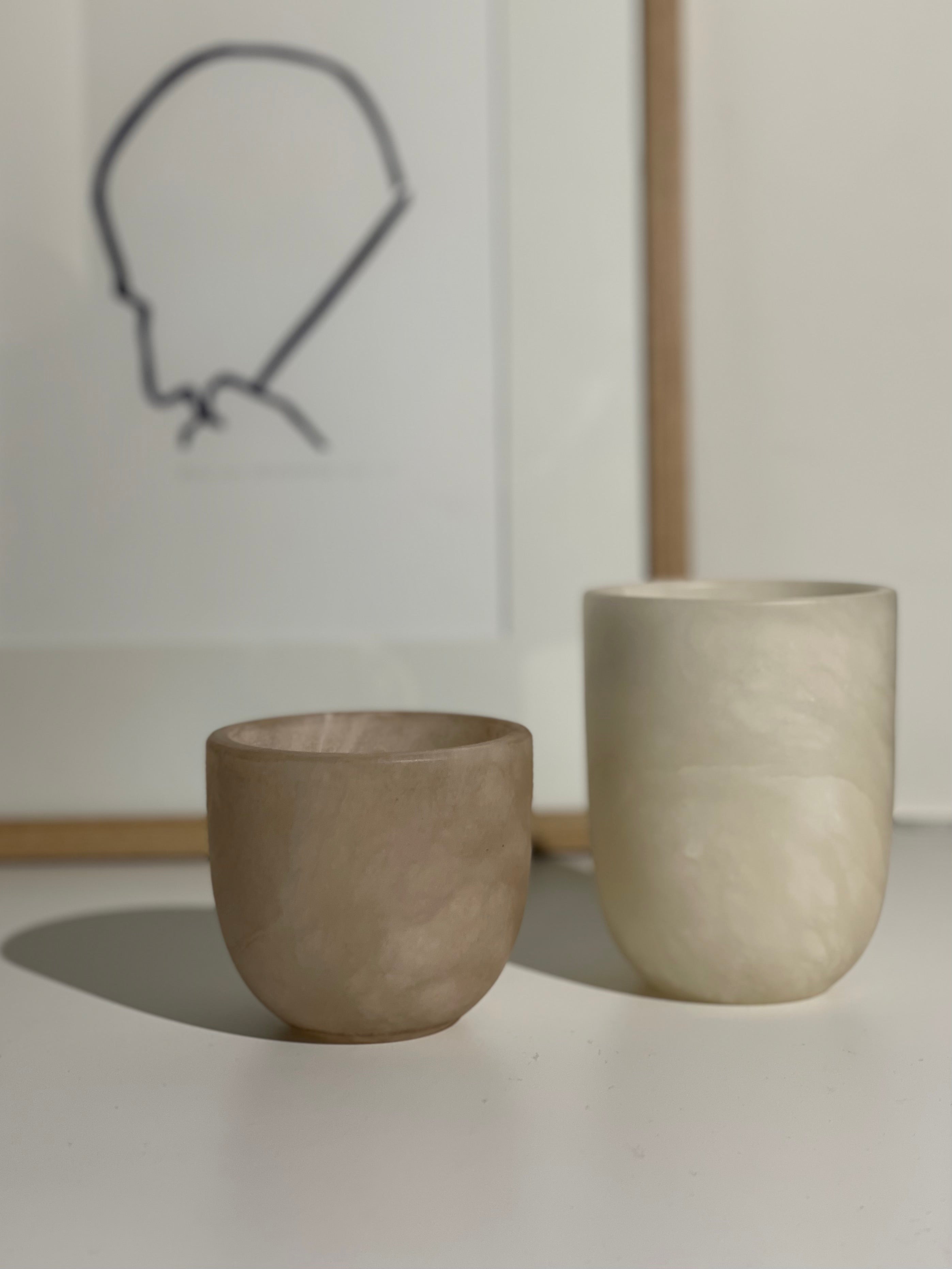 Candle holder alabaster Beige L rounded