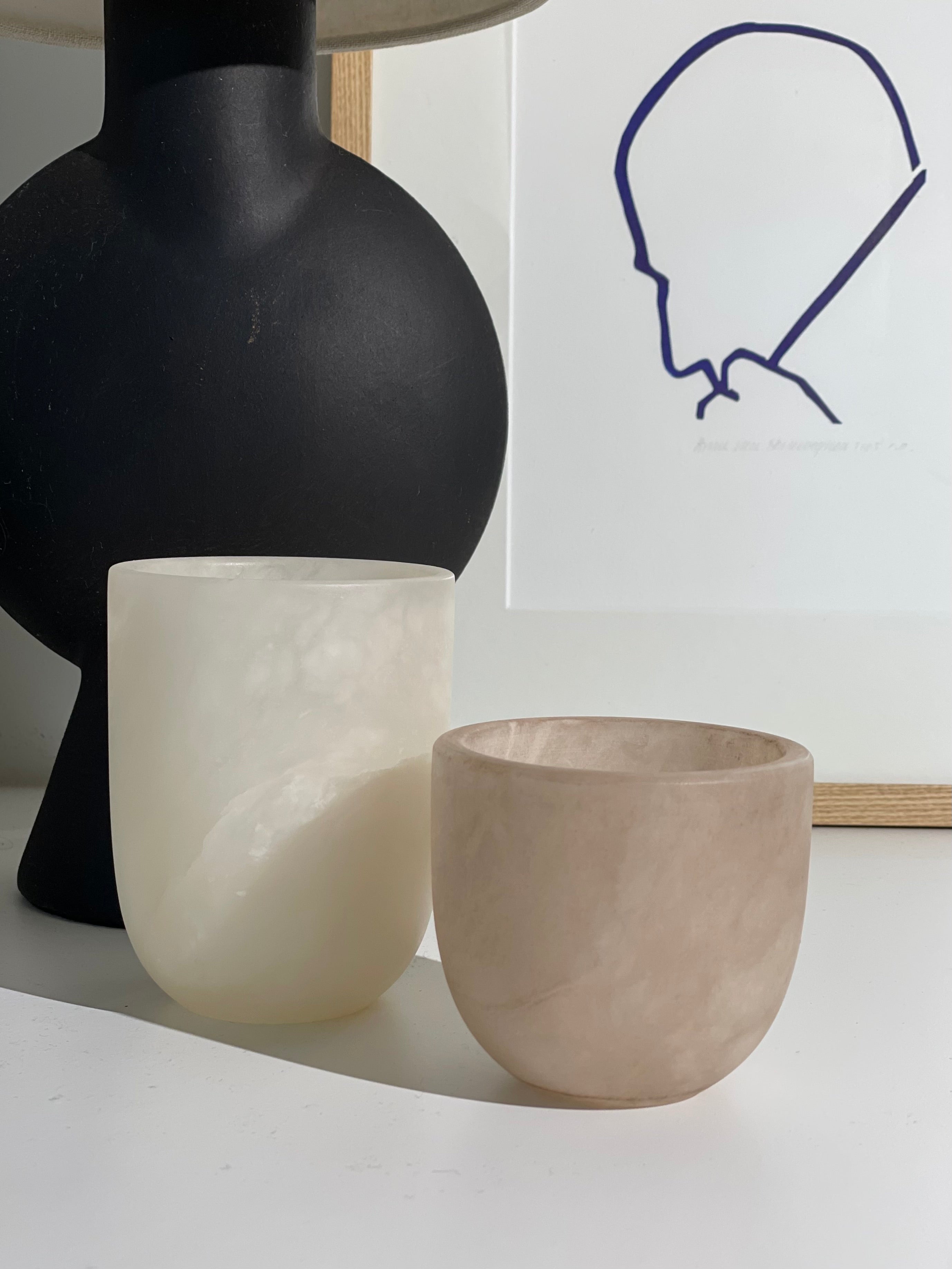 Candle holder alabaster Beige L rounded