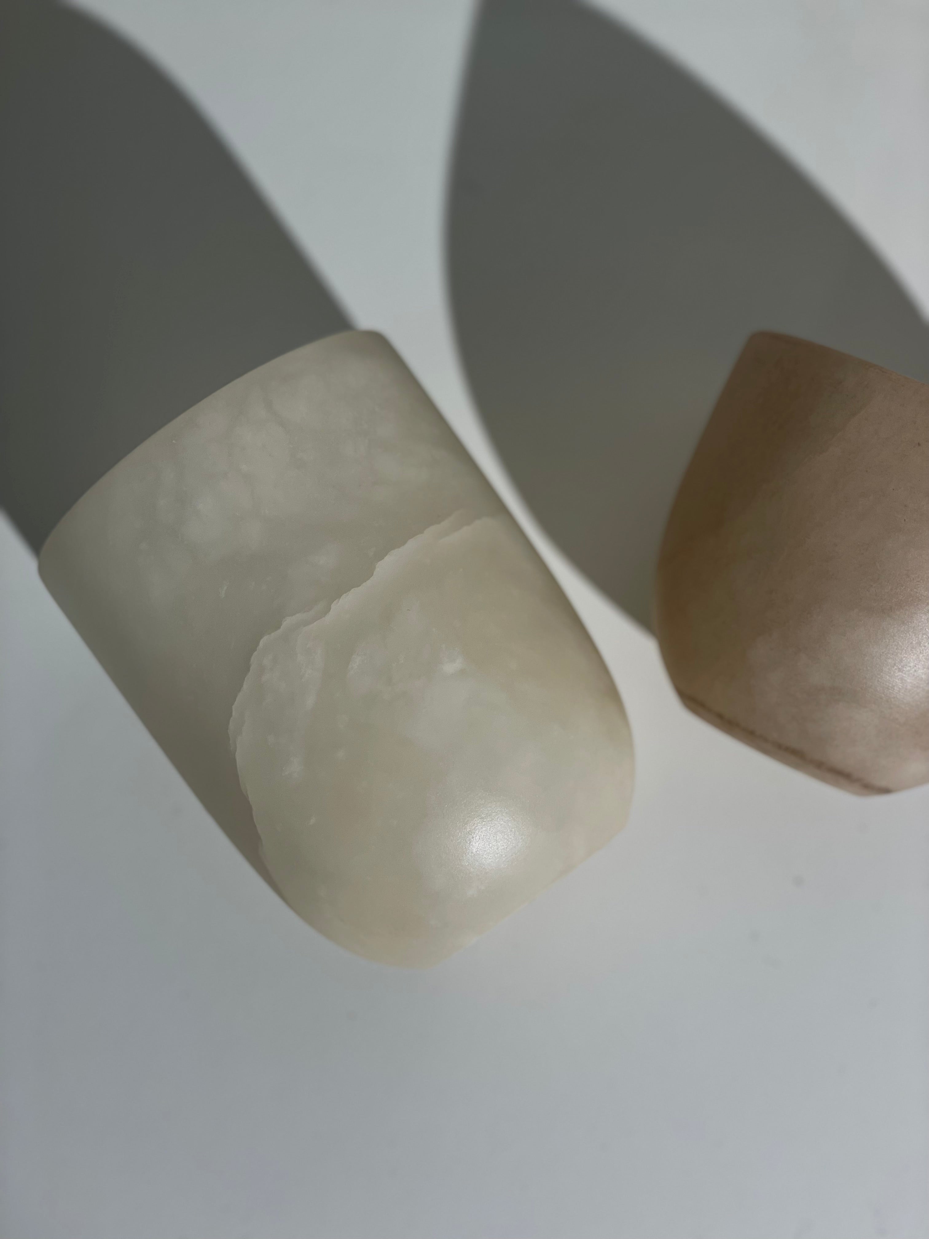 Candle holder alabaster Beige L rounded