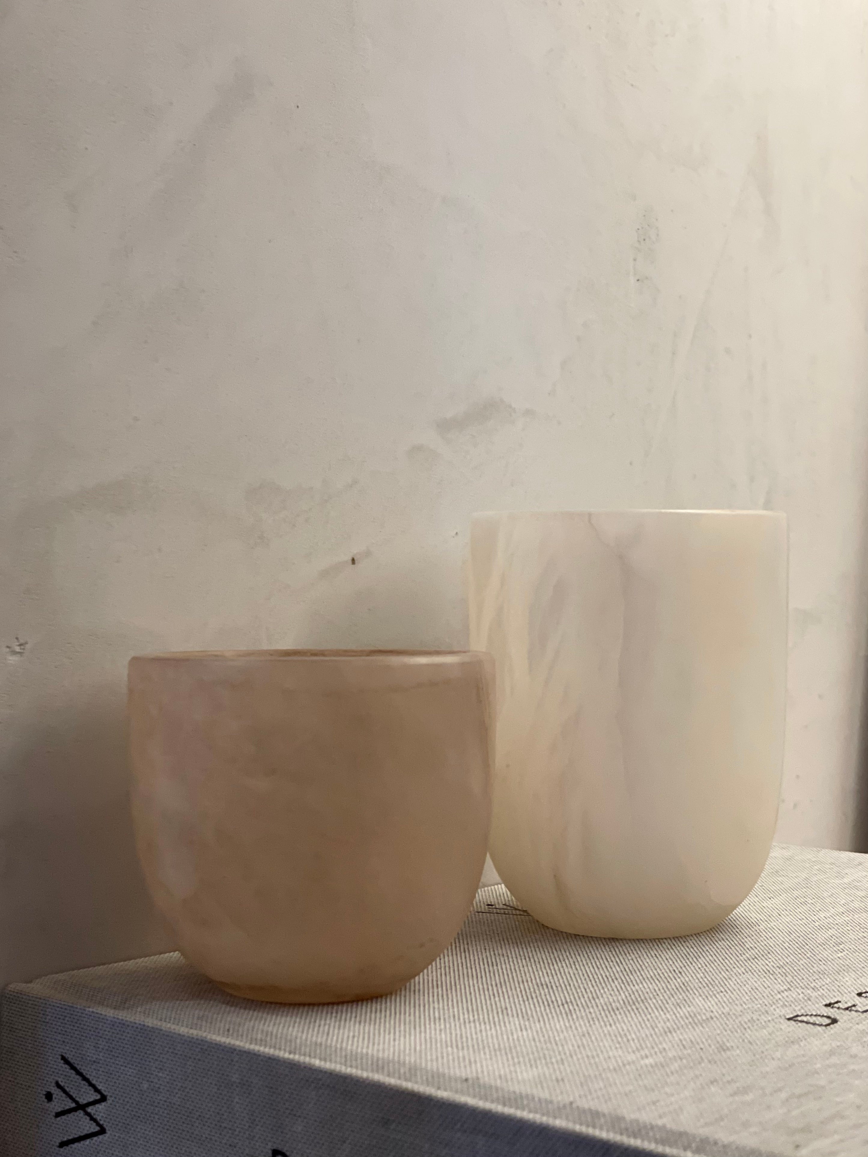 Candle holder alabaster Beige L rounded