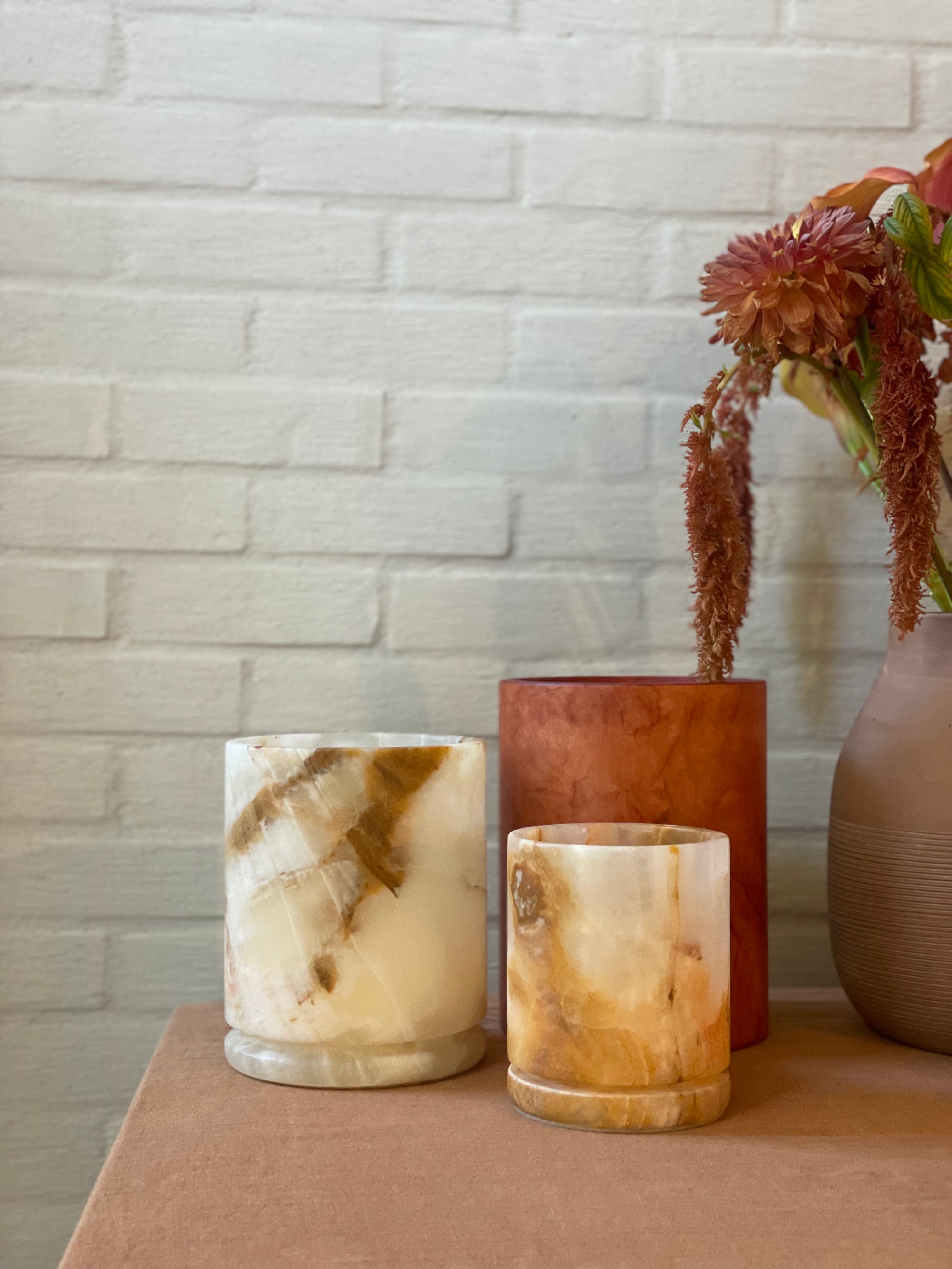 Candle holder - Vase alabaster terracotta L