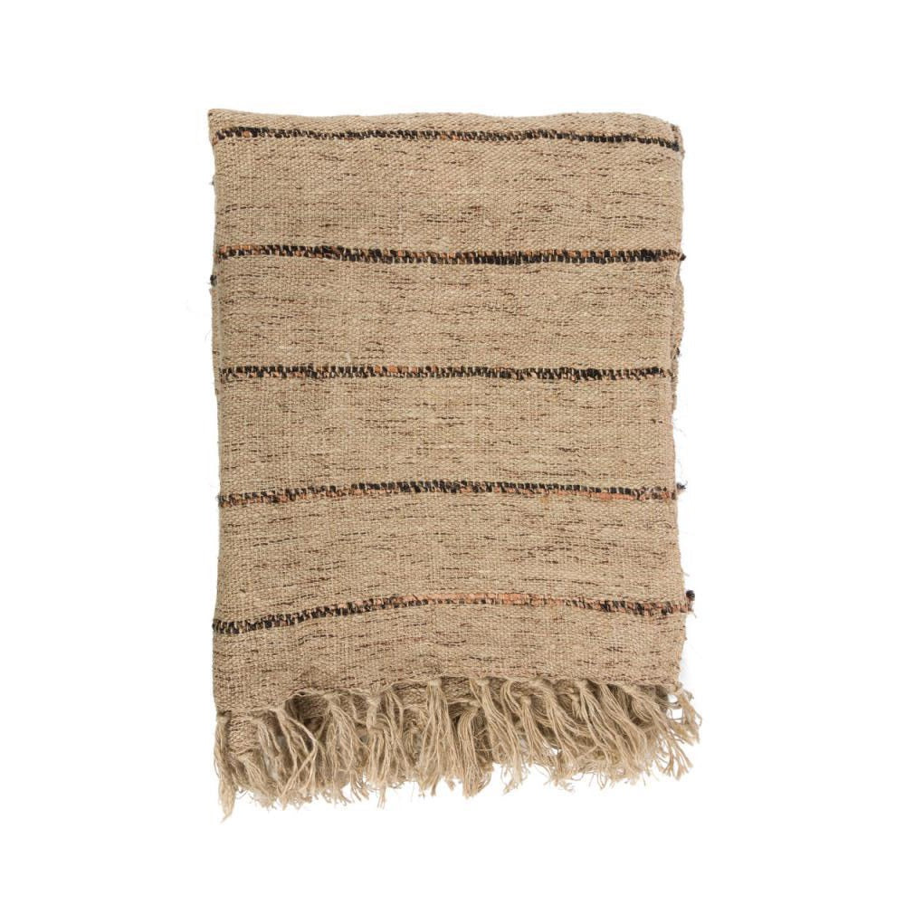 Plaid en coton - beige noir rayé
