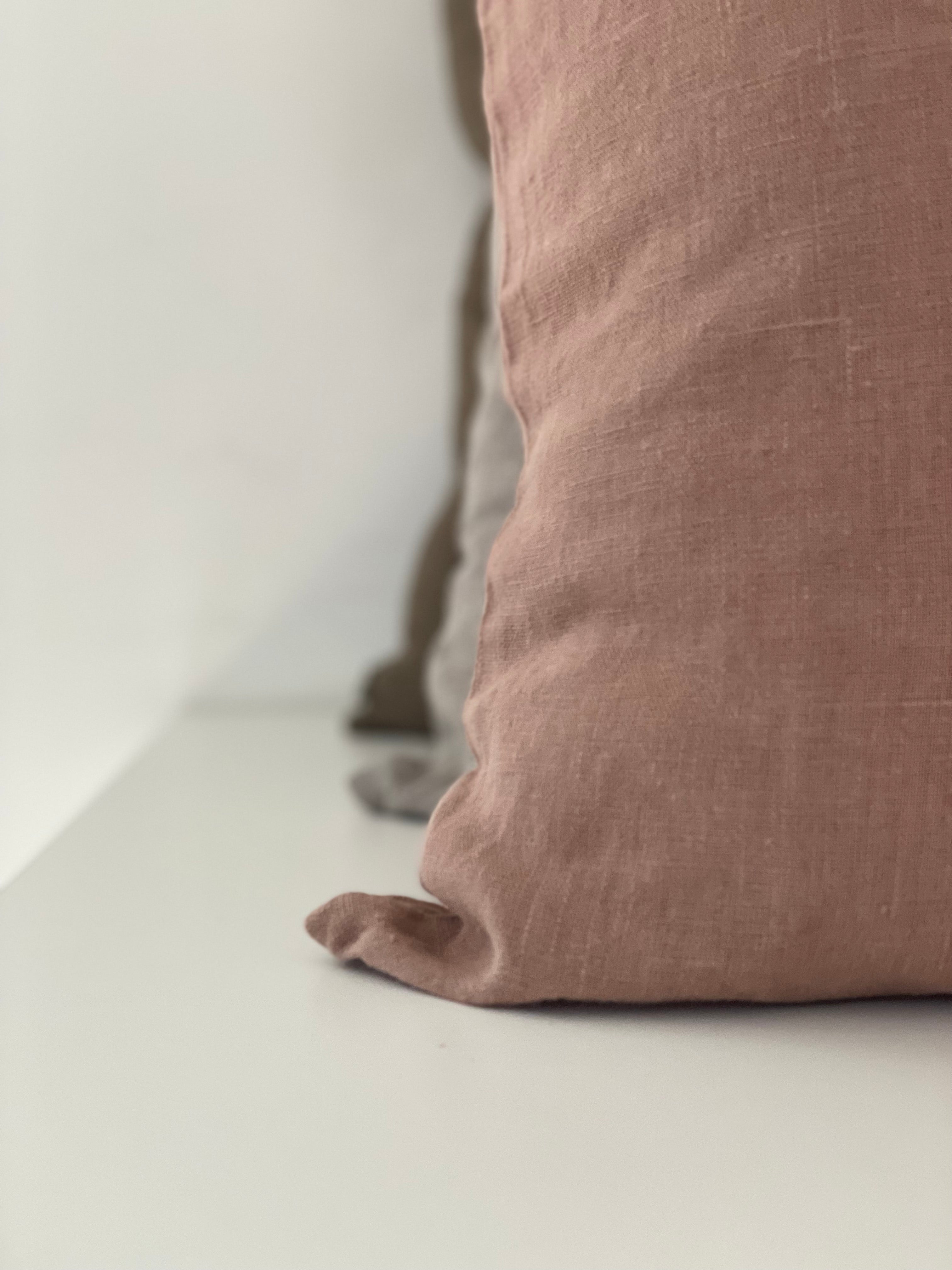 Coussin couverture en lin - Café crème