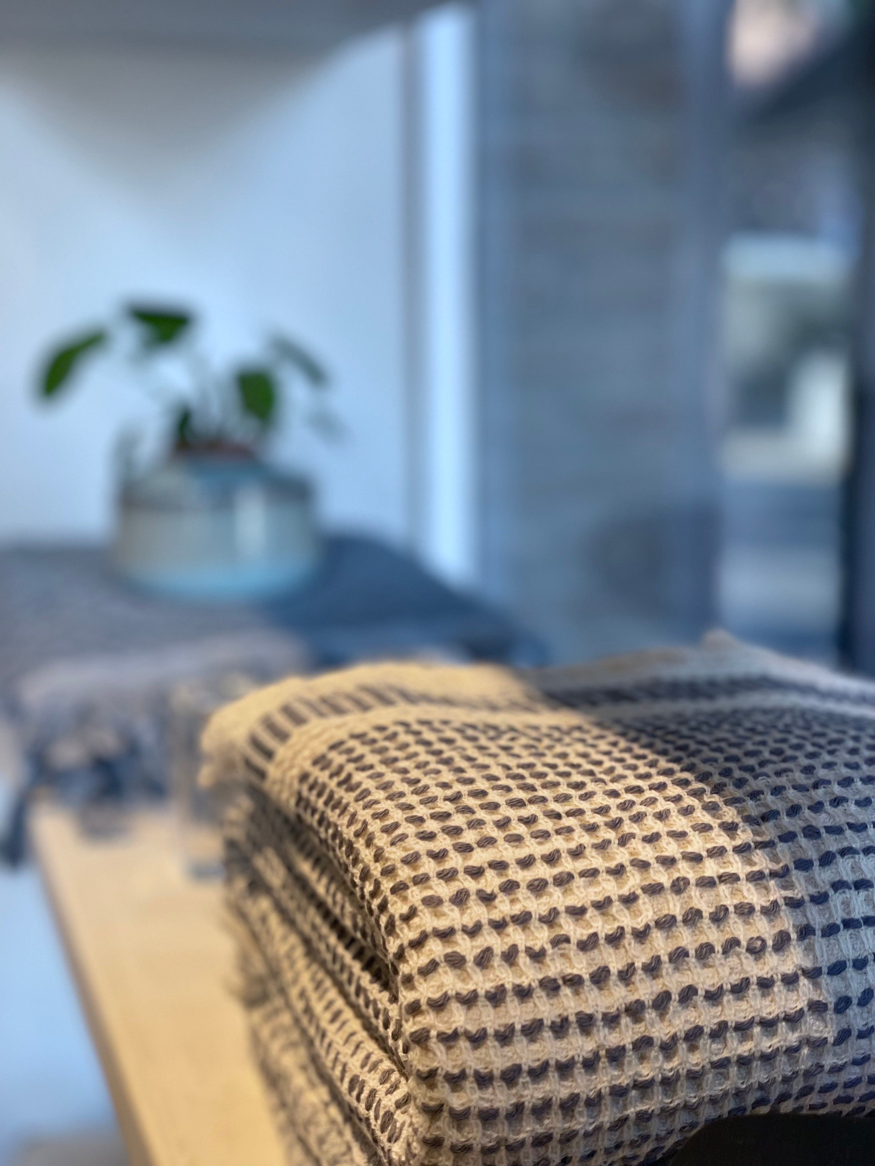 Handdoek Waffle grijs-blauw