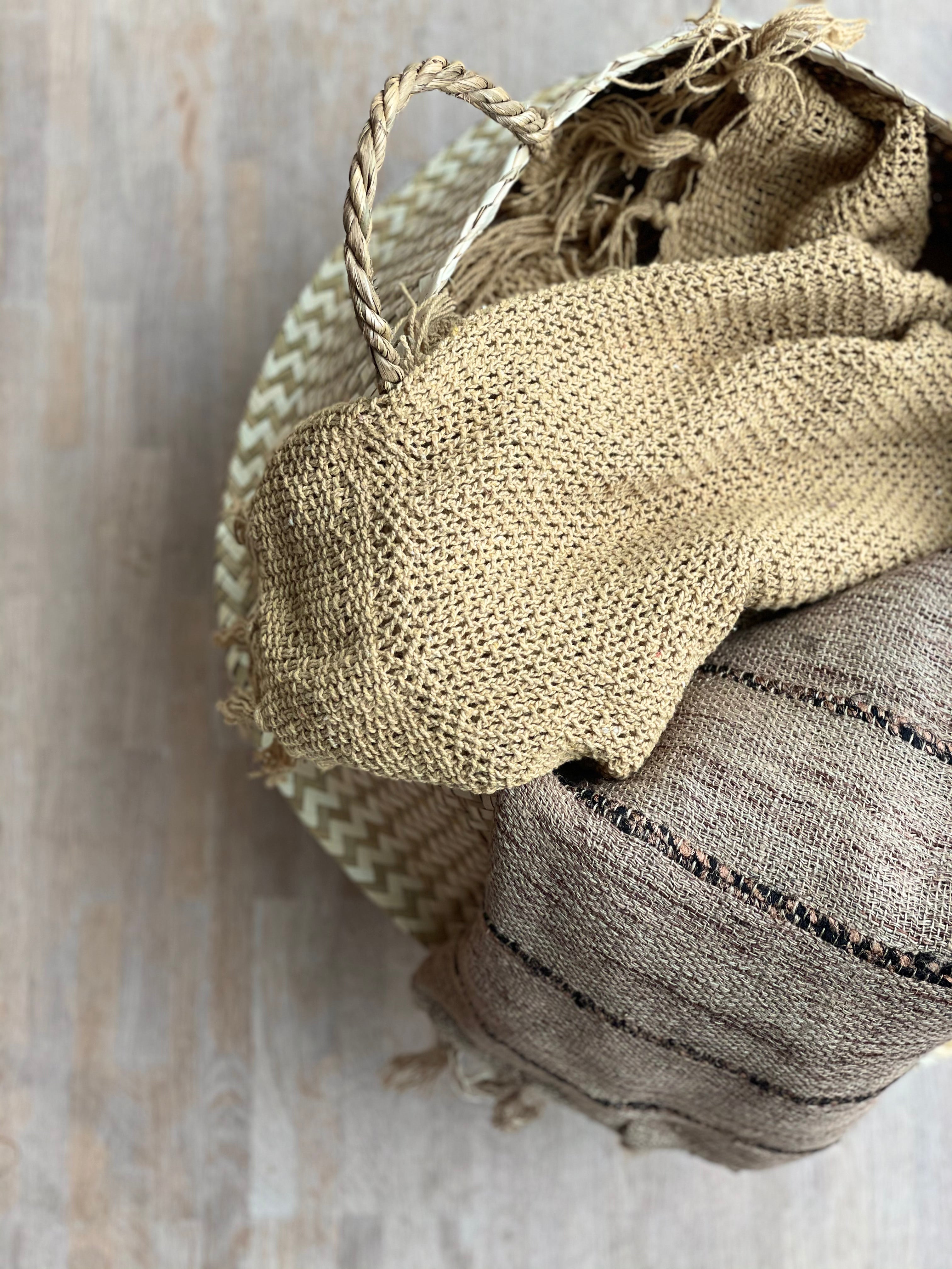 Plaid en coton - beige noir rayé