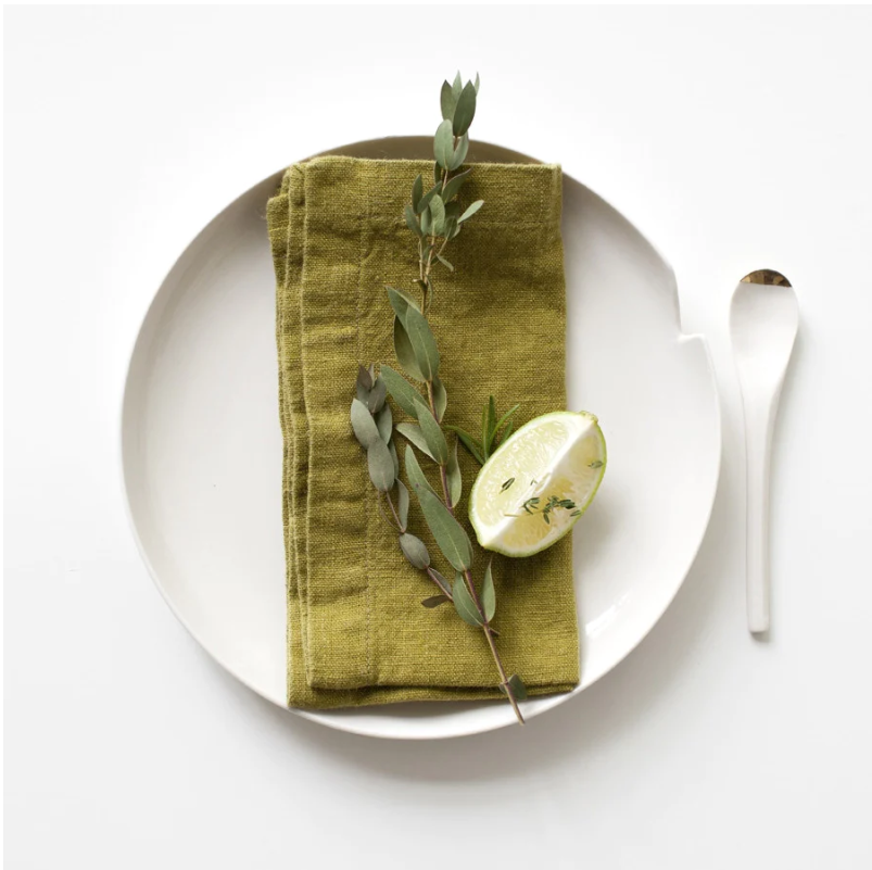 Moss green linen napkins - set of 4