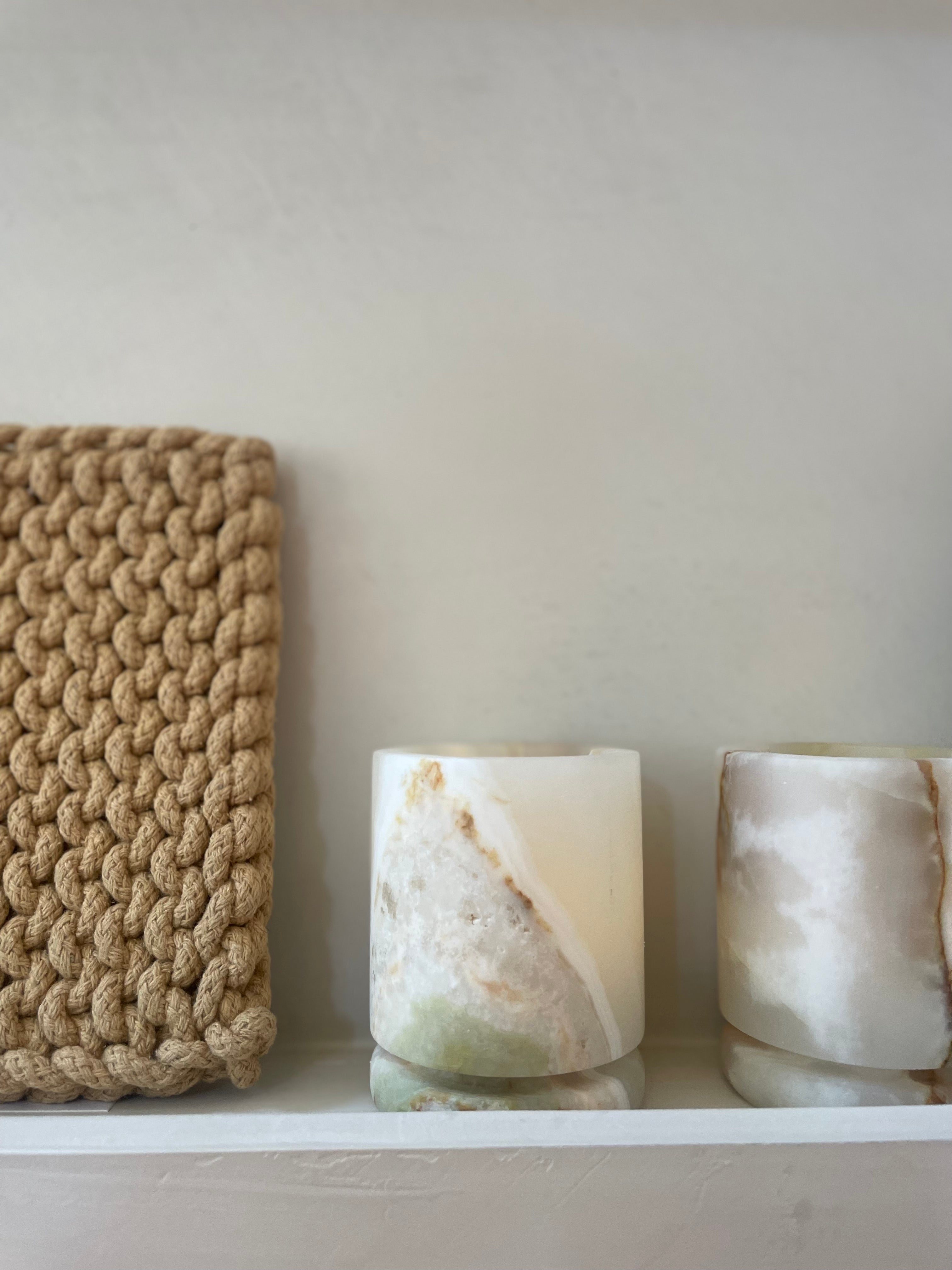 Candle holder green-brown onyx S