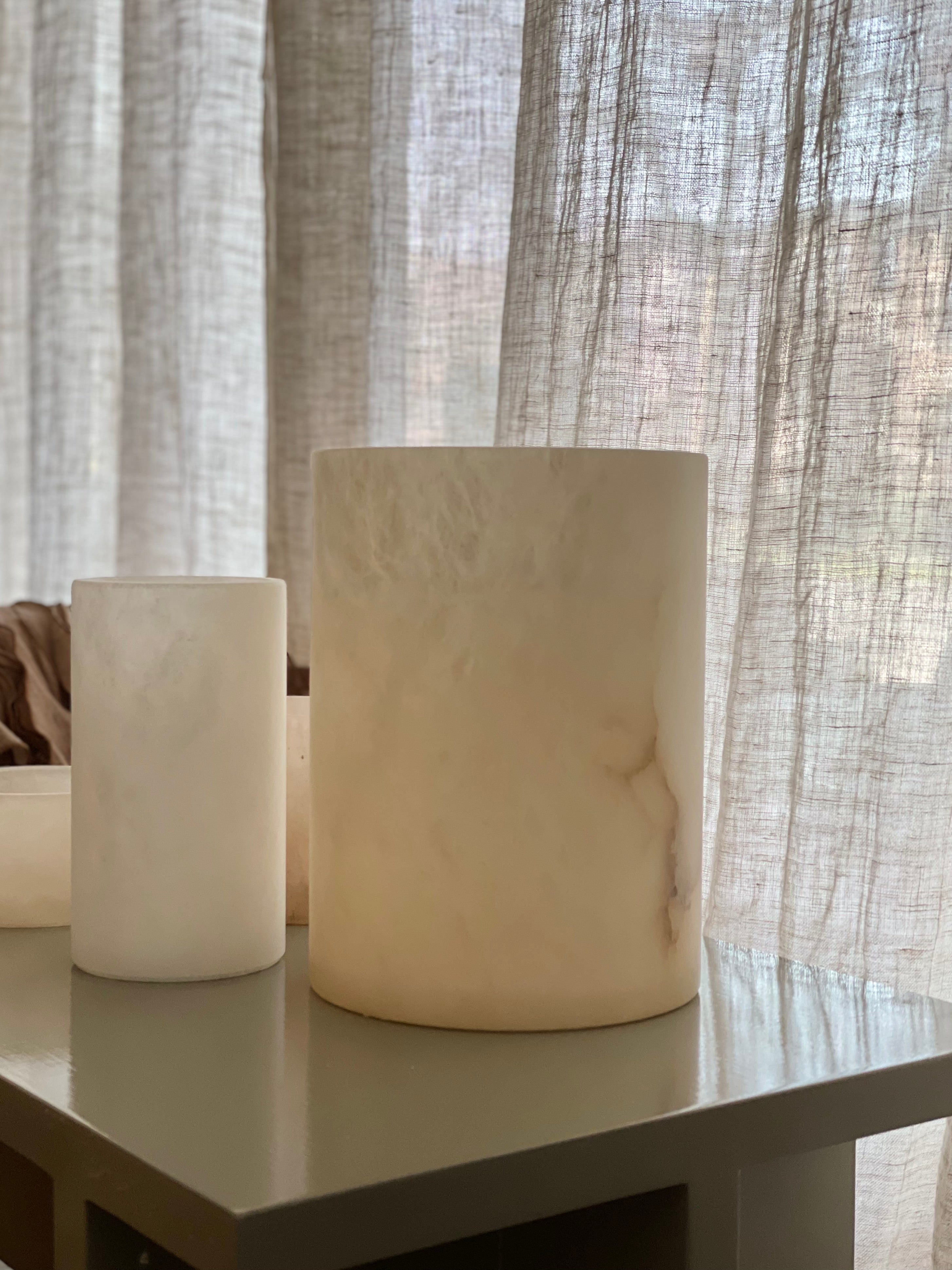 Bougeoir/Vase albâtre beige L